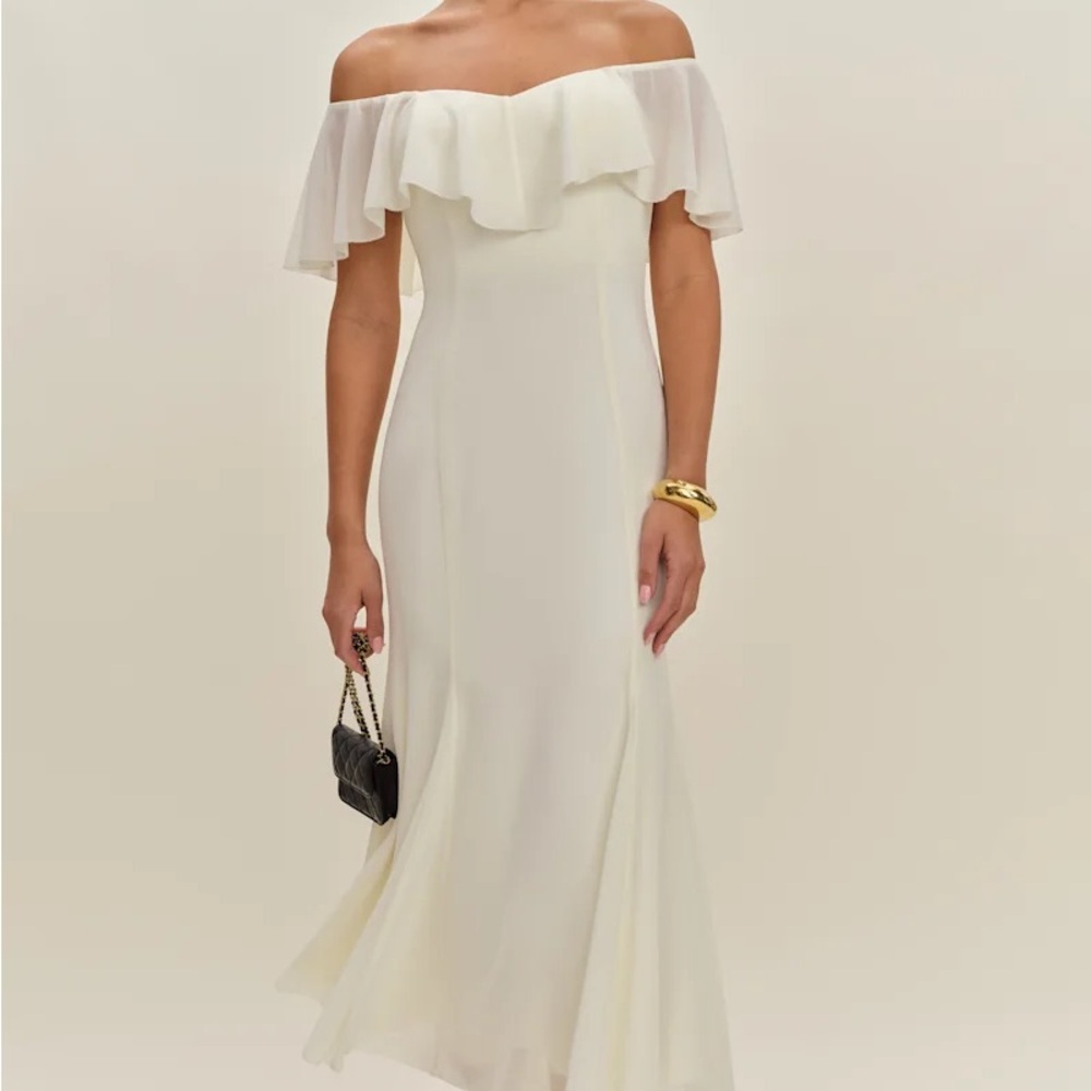Reformation Charee Dress | Off-Shoulder Cream Midi Dress